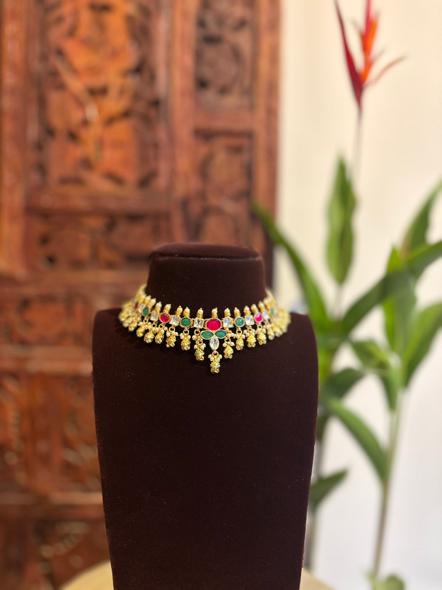Multicolor Kundan Choker Set with Earrings| NC158