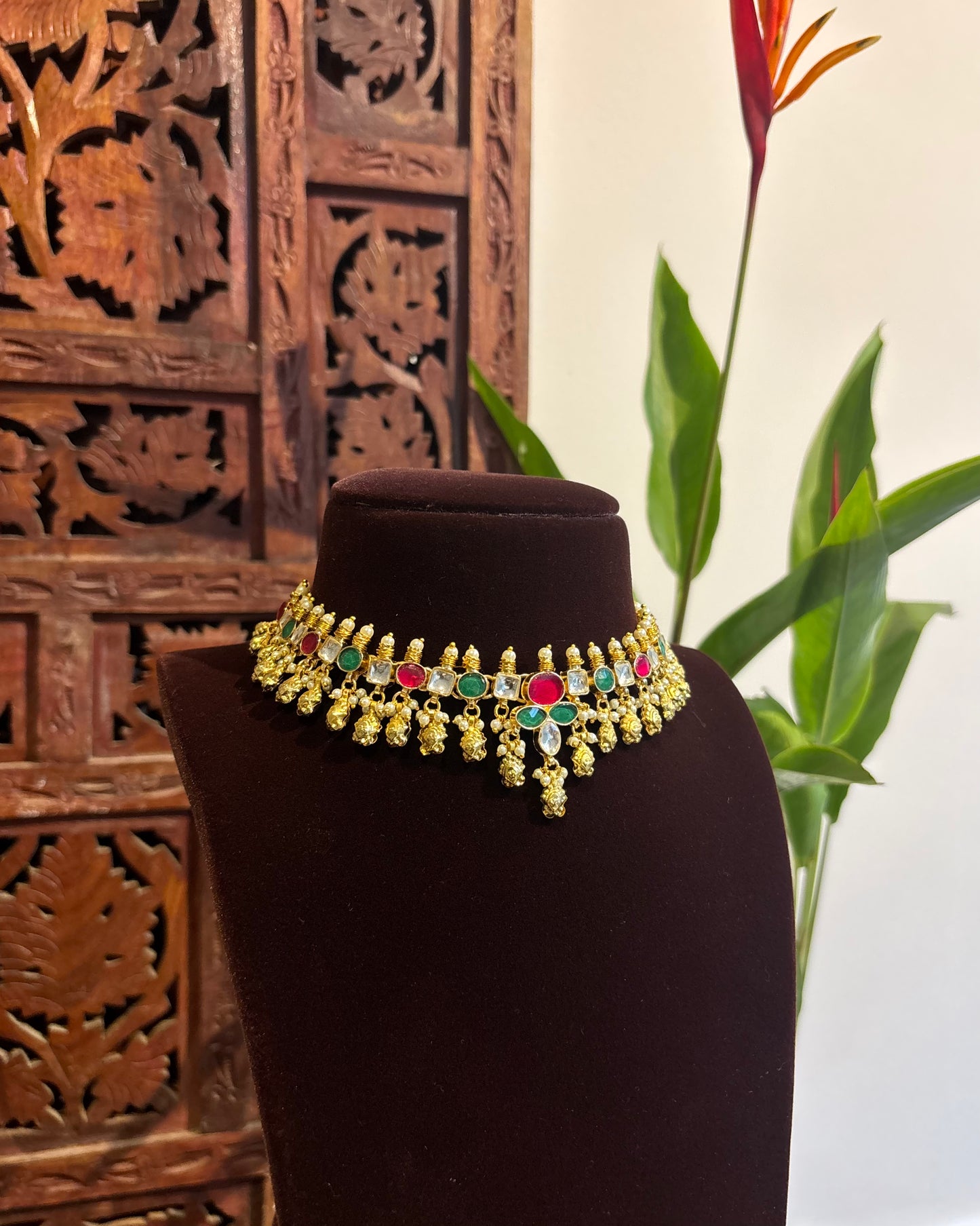 Multicolor Kundan Choker Set with Earrings| NC158