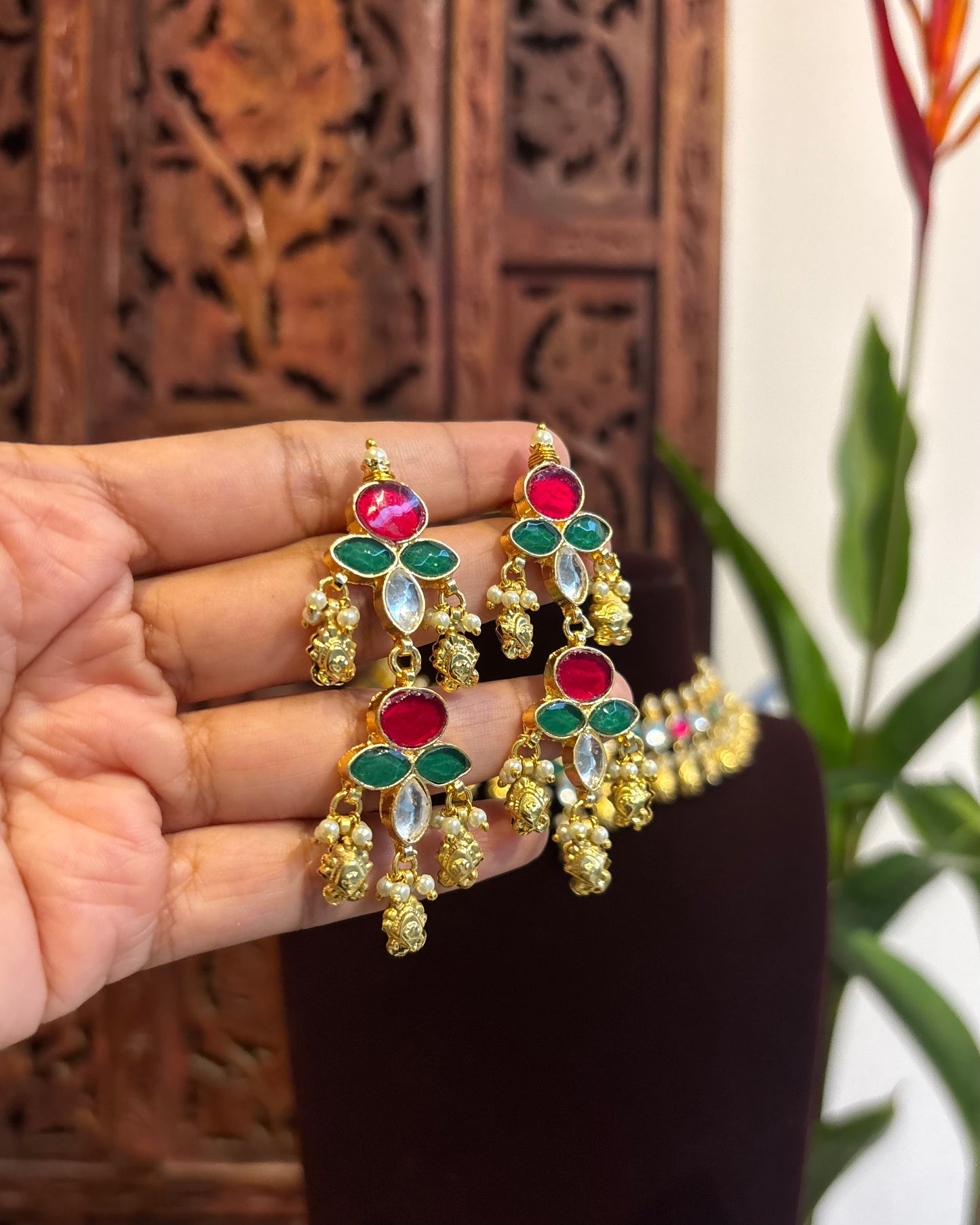 Multicolor Kundan Choker Set with Earrings| NC158