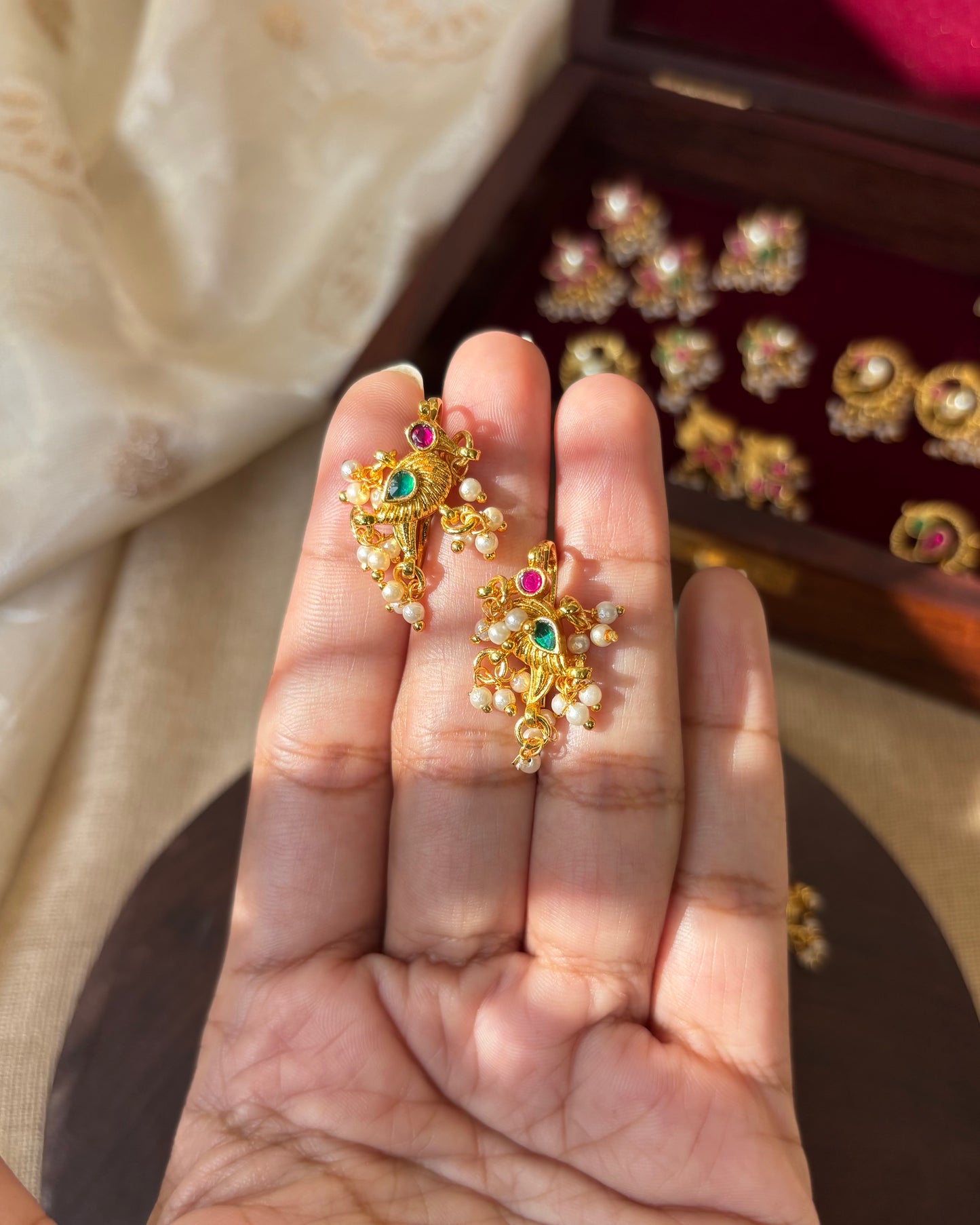 Handcrafted Parrot Motif Bugadi – Jadau Kundan Ear Accessory | ER065