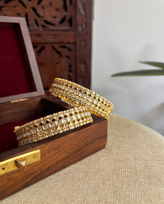 Jadau Kundan Gold Plated Bangles | White | BA075 | BA076 | BA077