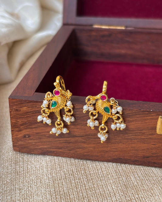 Handcrafted Parrot Motif Bugadi – Jadau Kundan Ear Accessory | ER065
