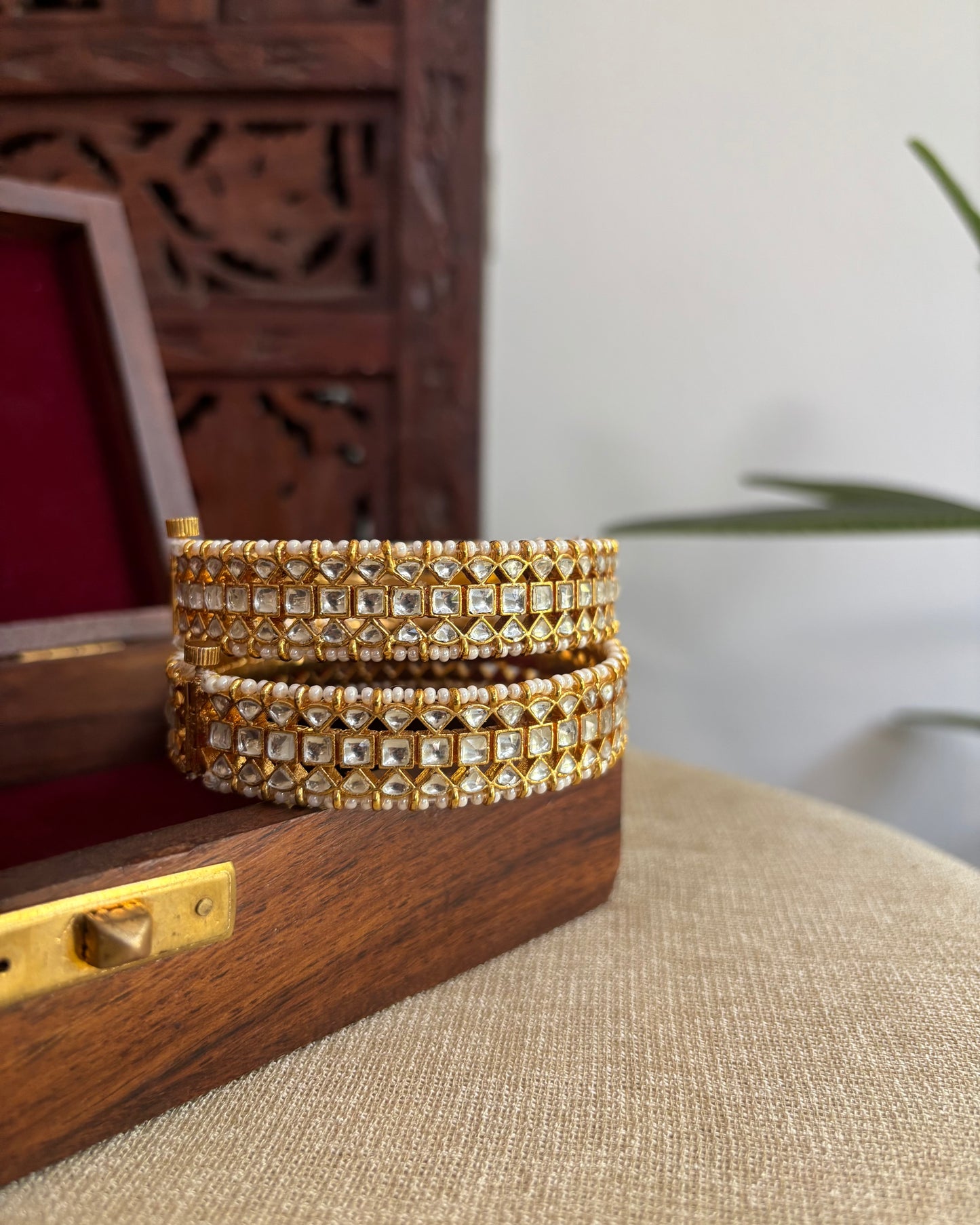 Jadau Kundan Gold Plated Bangles | White | BA075 | BA076 | BA077