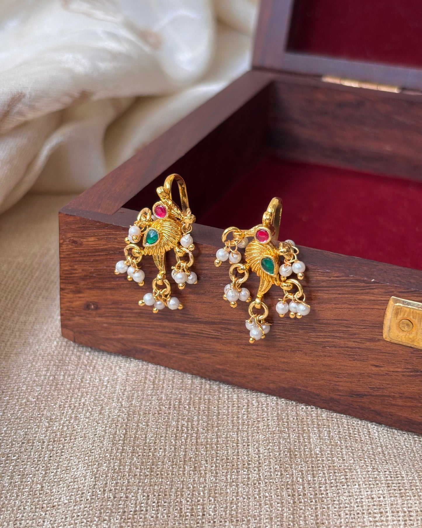 Handcrafted Parrot Motif Bugadi – Jadau Kundan Ear Accessory | ER065