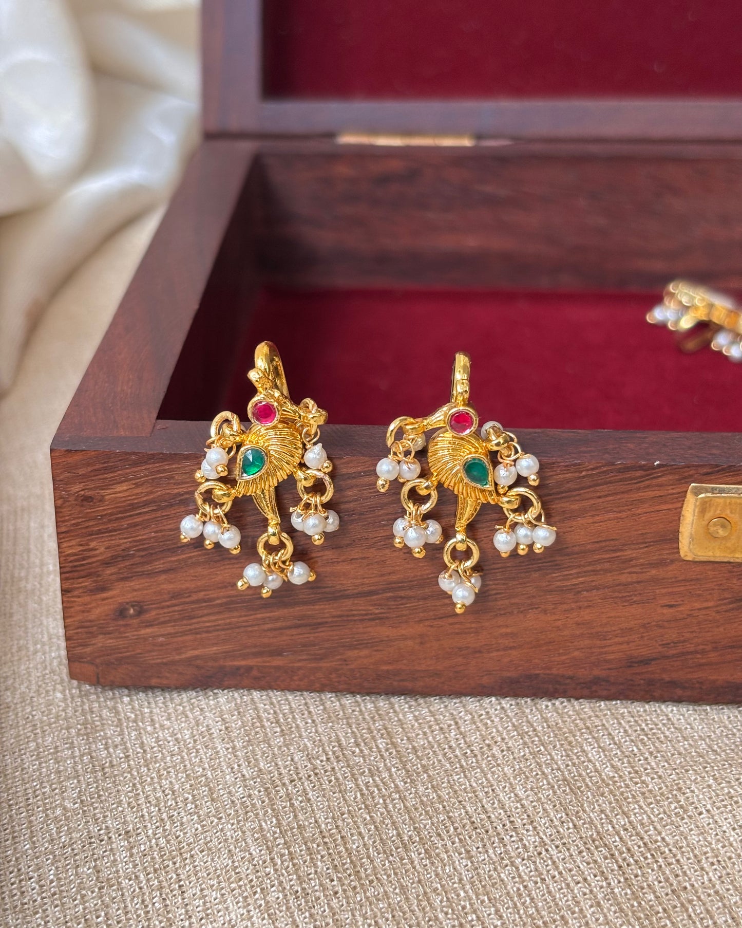 Handcrafted Parrot Motif Bugadi – Jadau Kundan Ear Accessory | ER065