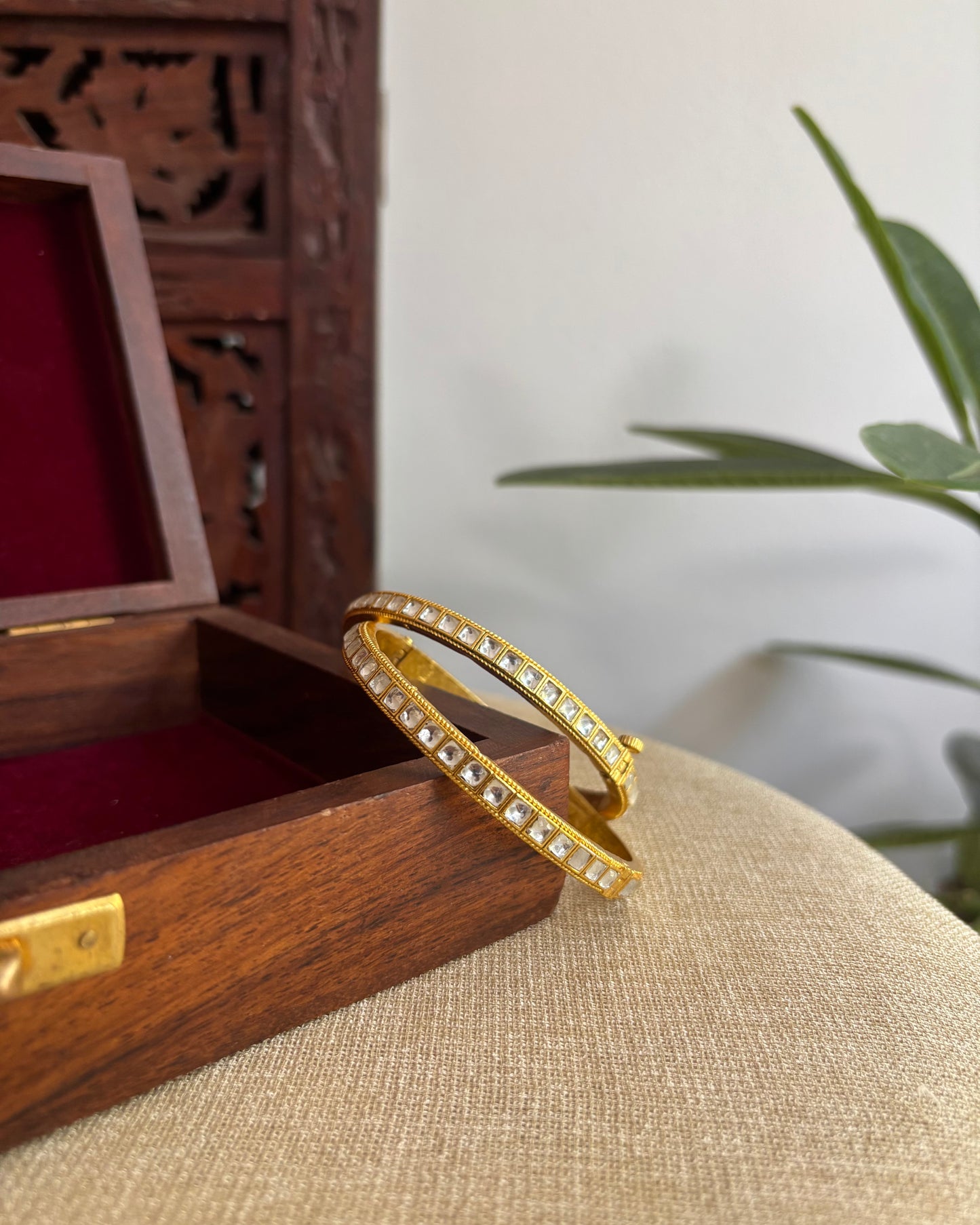 Minimal  White Jadau Kundan Bangles | BA071 | BA072