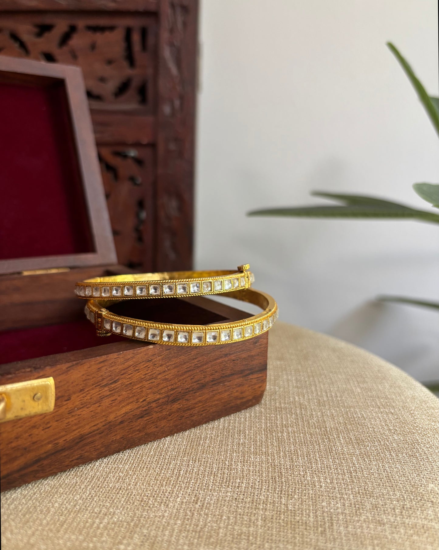 Minimal  White Jadau Kundan Bangles | BA071 | BA072