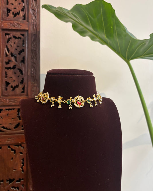 Red, Green & White Peacock Choker – Multifunctional Festive Statement Jewellery| NC274