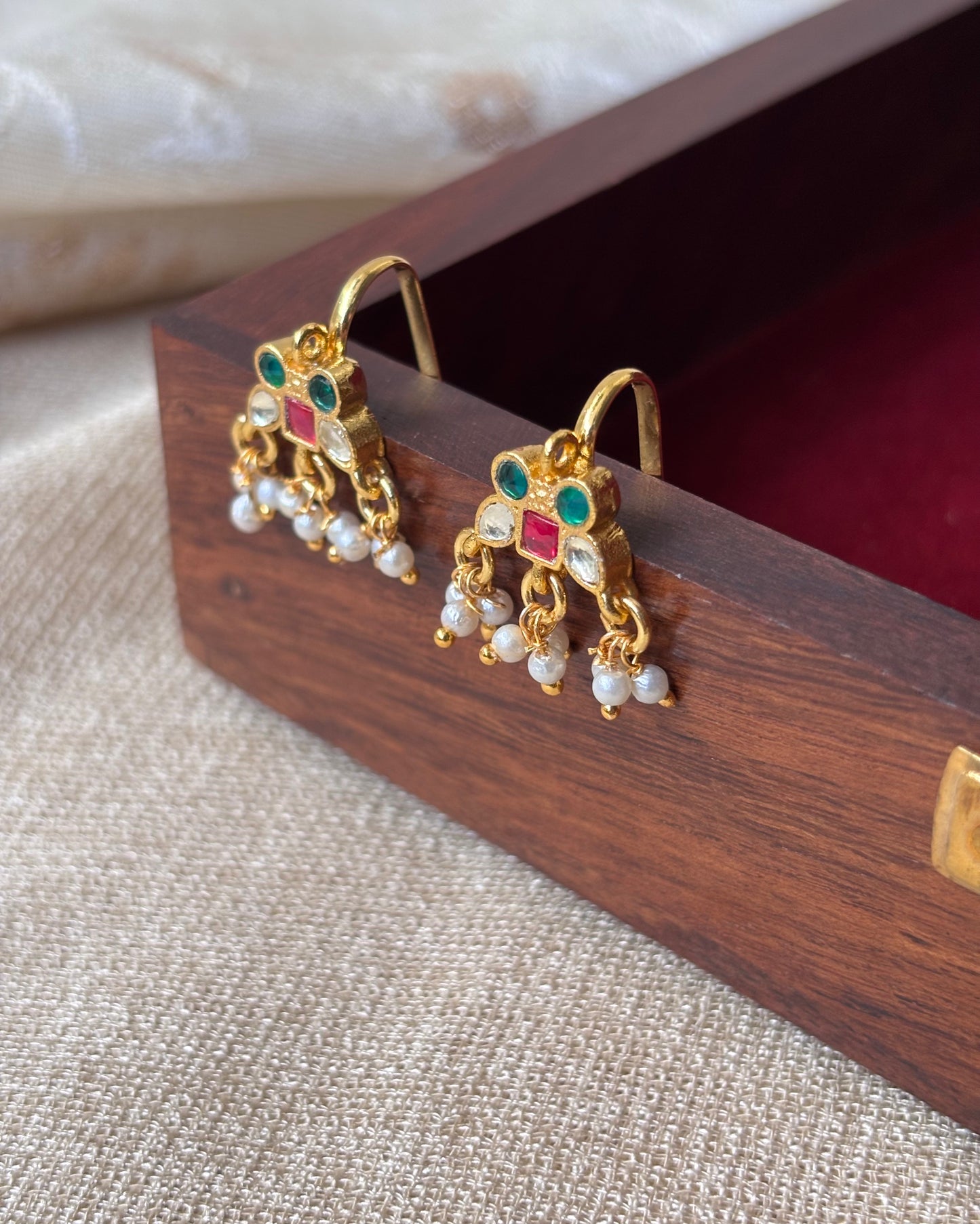 Multicolor Floral Gold-Finish Jadau Bugadi | ER075