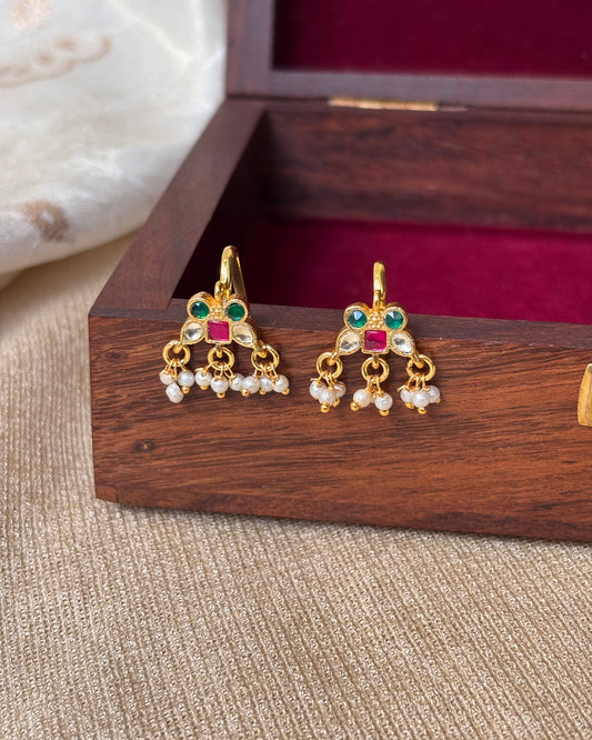 Multicolor Floral Gold-Finish Jadau Bugadi | ER075