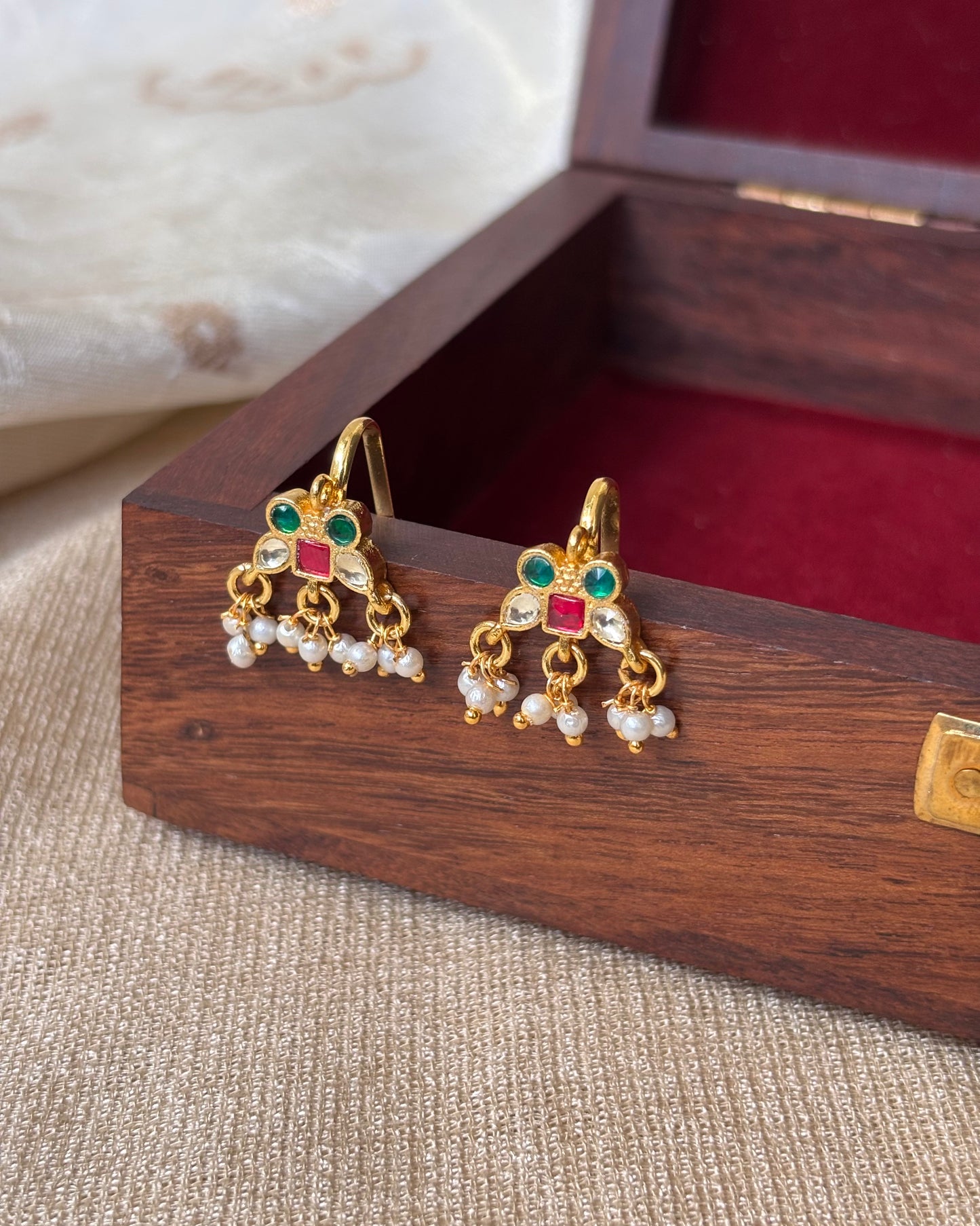 Multicolor Floral Gold-Finish Jadau Bugadi | ER075