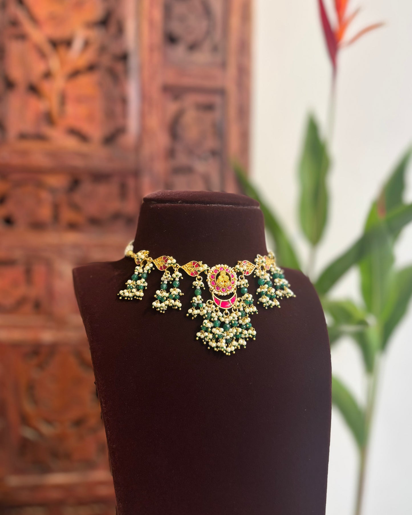 Floral Pachi Kundan Choker with Earrings | NC161
