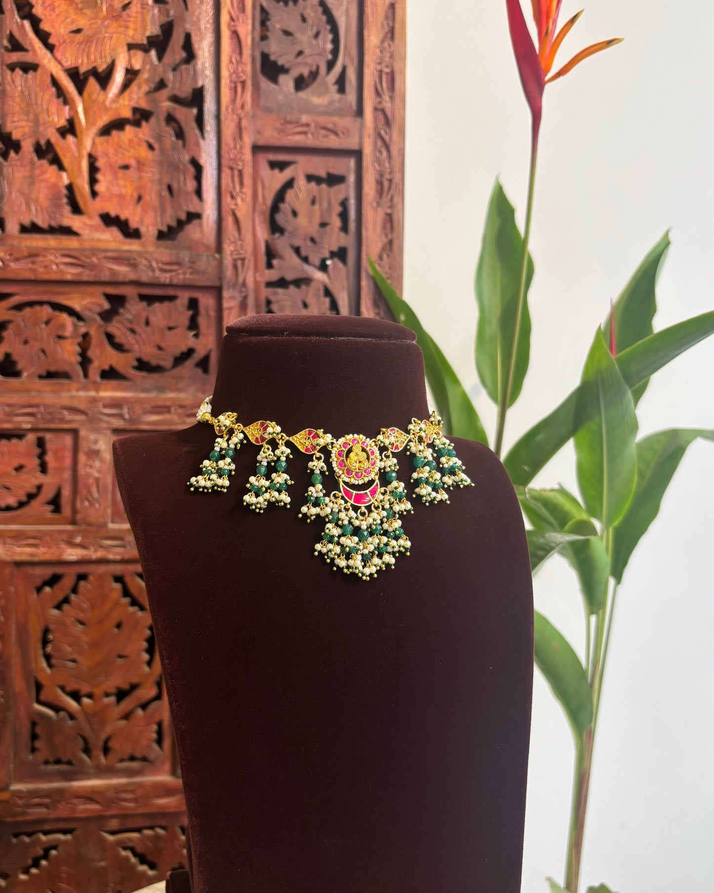 Floral Pachi Kundan Choker with Earrings | NC161