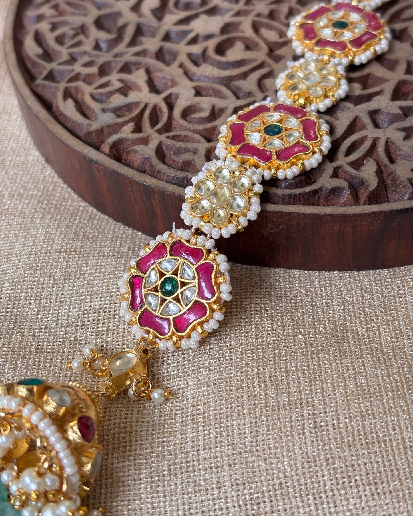 Gold Plated Multicolor Pachi Kundan Hair Accessory | HA094
