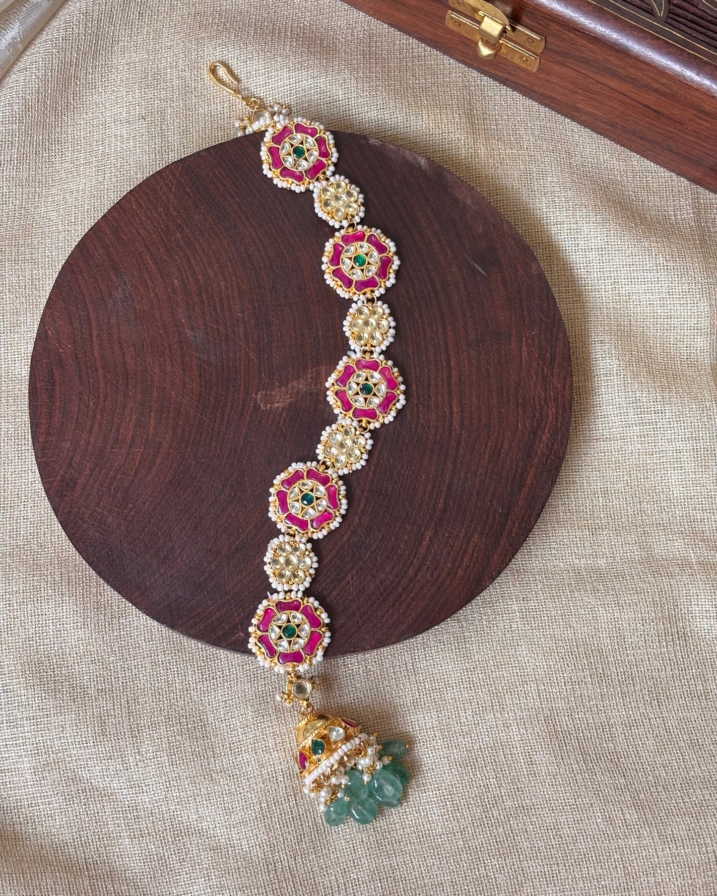 Gold Plated Multicolor Pachi Kundan Hair Accessory | HA094