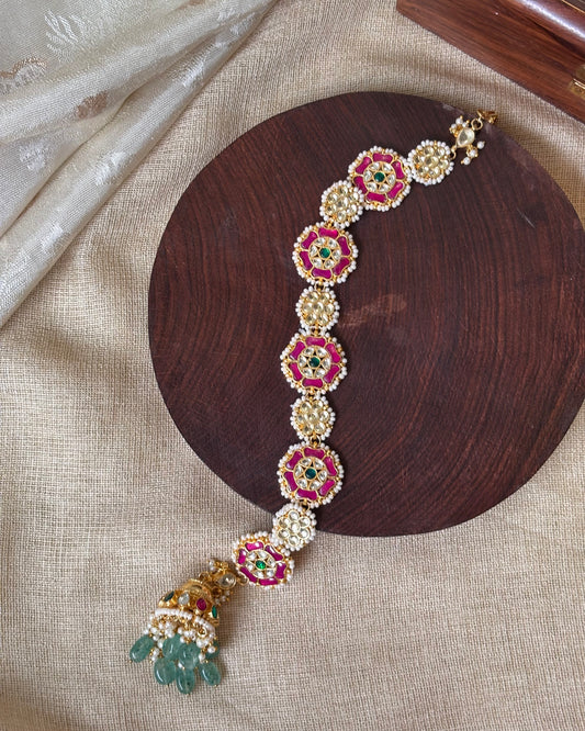 Gold Plated Multicolor Pachi Kundan Hair Accessory | HA094