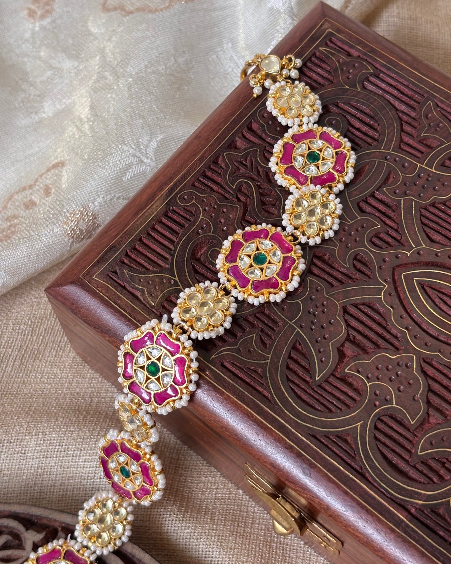 Gold Plated Multicolor Pachi Kundan Hair Accessory | HA094