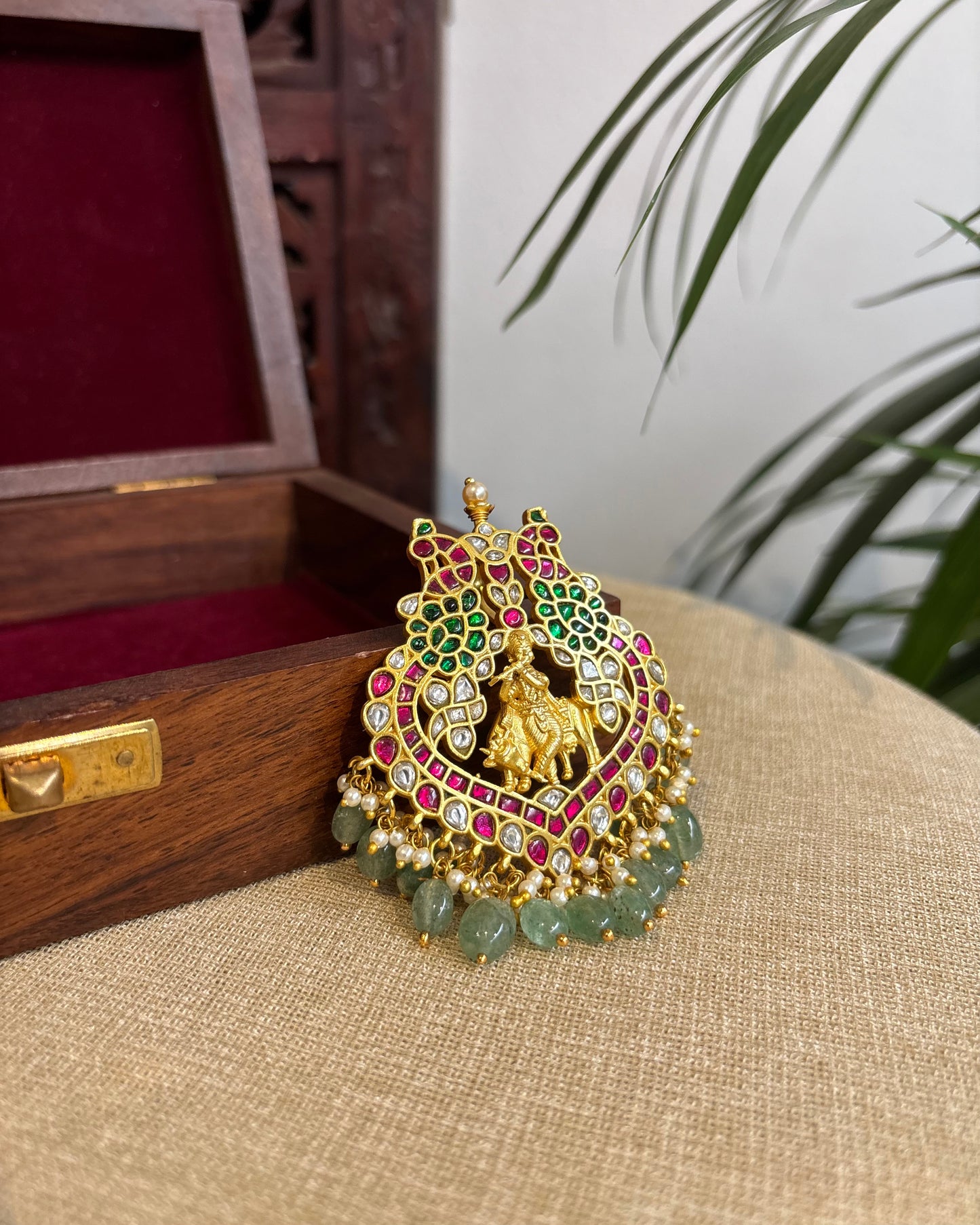 Antique Jadau Kundan Krishna Pendant | HA265