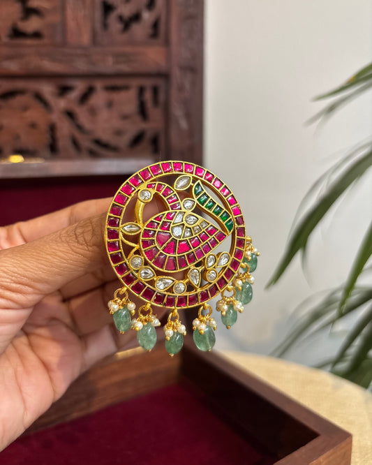 Multicolor Royal Floral Peacock Jadau Kundan Pendant | HA266