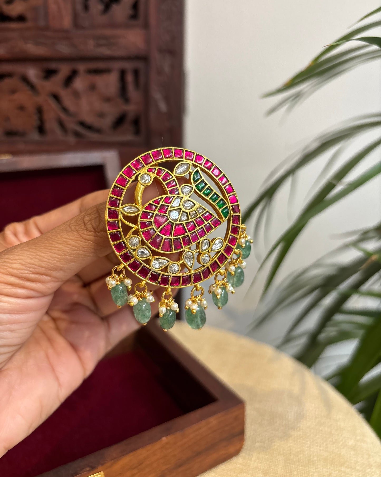 Multicolor Royal Floral Peacock Jadau Kundan Pendant | HA266