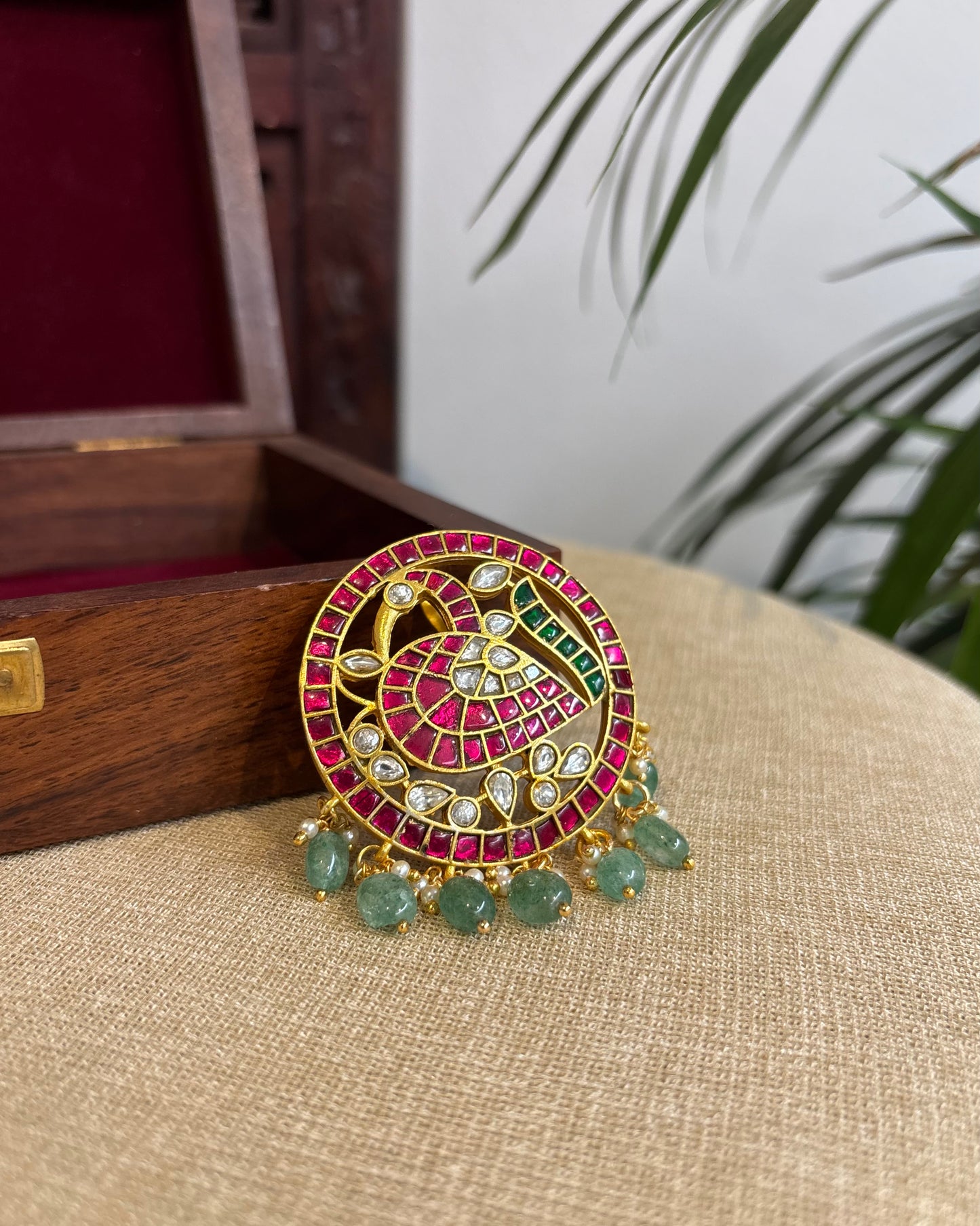 Multicolor Royal Floral Peacock Jadau Kundan Pendant | HA266