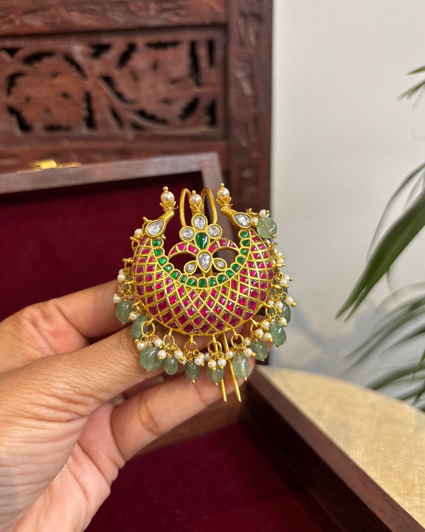 Multicolor Handcrafted Jadau Kundan Hair Pin | HA264