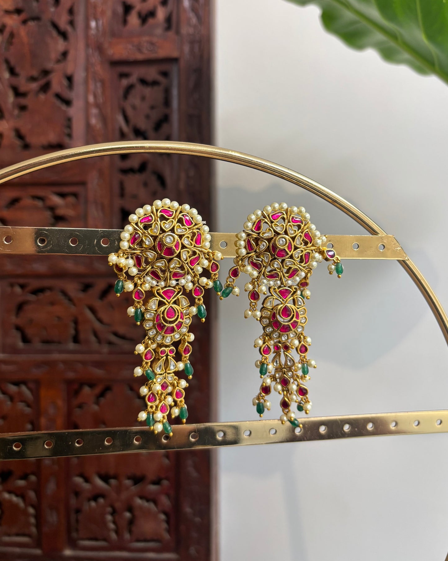 Long Statement Jadau Kundan Earrings – Multicolour with Pearl Detailing | ER186