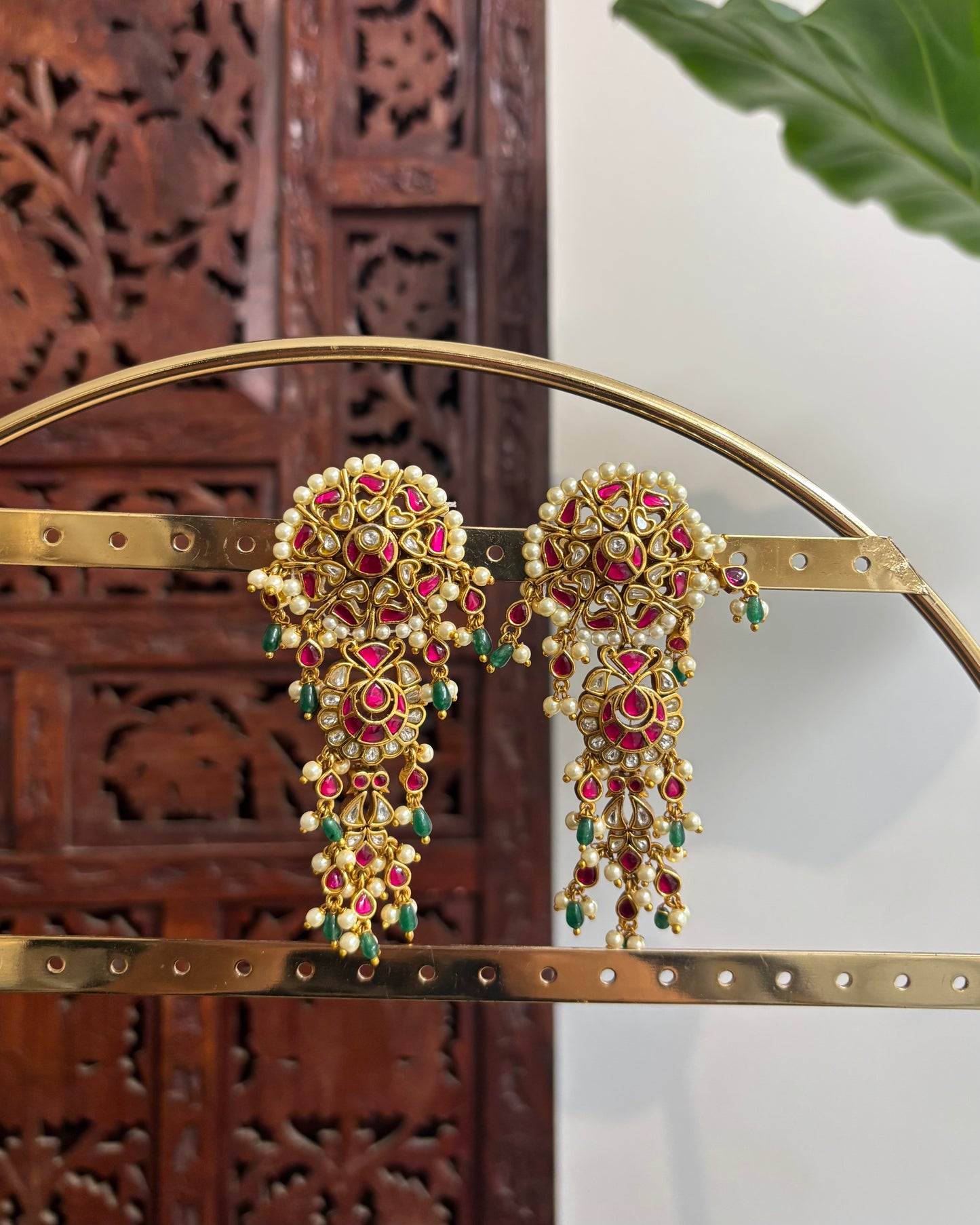 Long Statement Jadau Kundan Earrings – Multicolour with Pearl Detailing | ER186