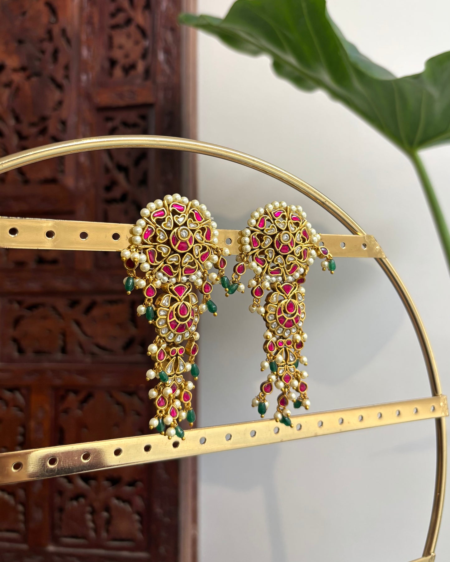 Long Statement Jadau Kundan Earrings – Multicolour with Pearl Detailing | ER186