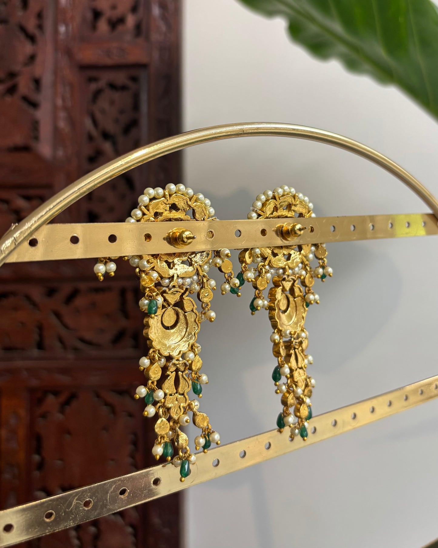 Long Statement Jadau Kundan Earrings – Multicolour with Pearl Detailing | ER186