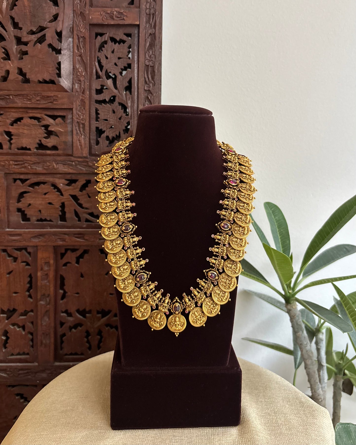 Antique Lakshmi  Kaasu Haram – Bridal Temple Jewellery | NC517