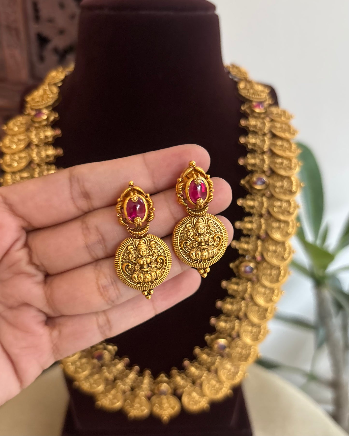Antique Lakshmi  Kaasu Haram – Bridal Temple Jewellery | NC517