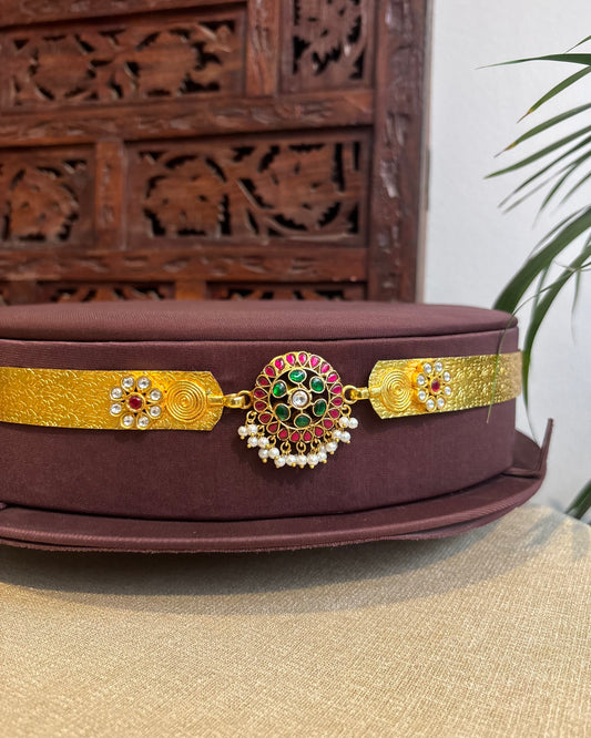 Jadau Kundan Minimal Hip Belt with Adjustable Multi-Hook Closure| WB006