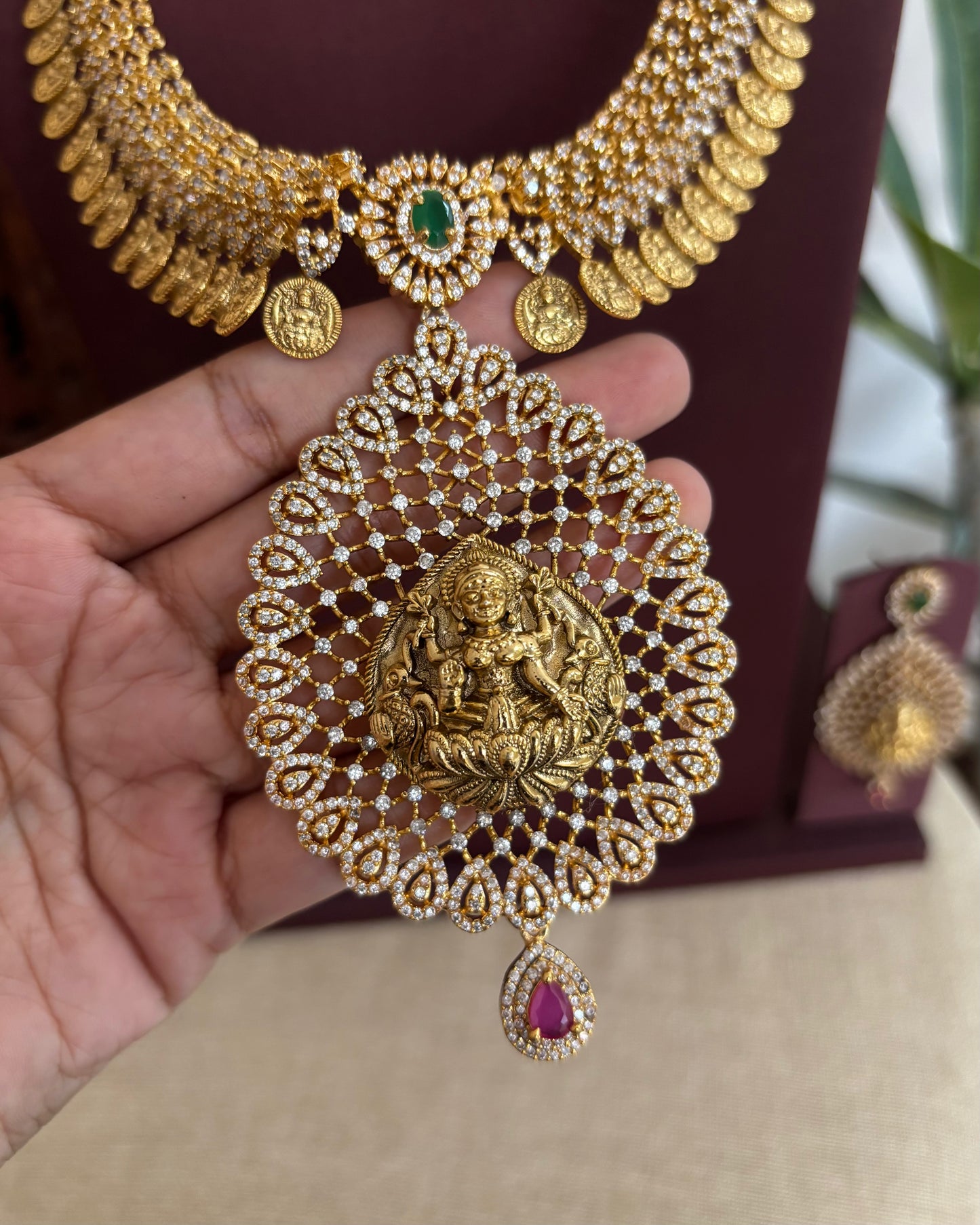 Antique Kaasu Haram with Laksmi Pendant With Earrings | NC523