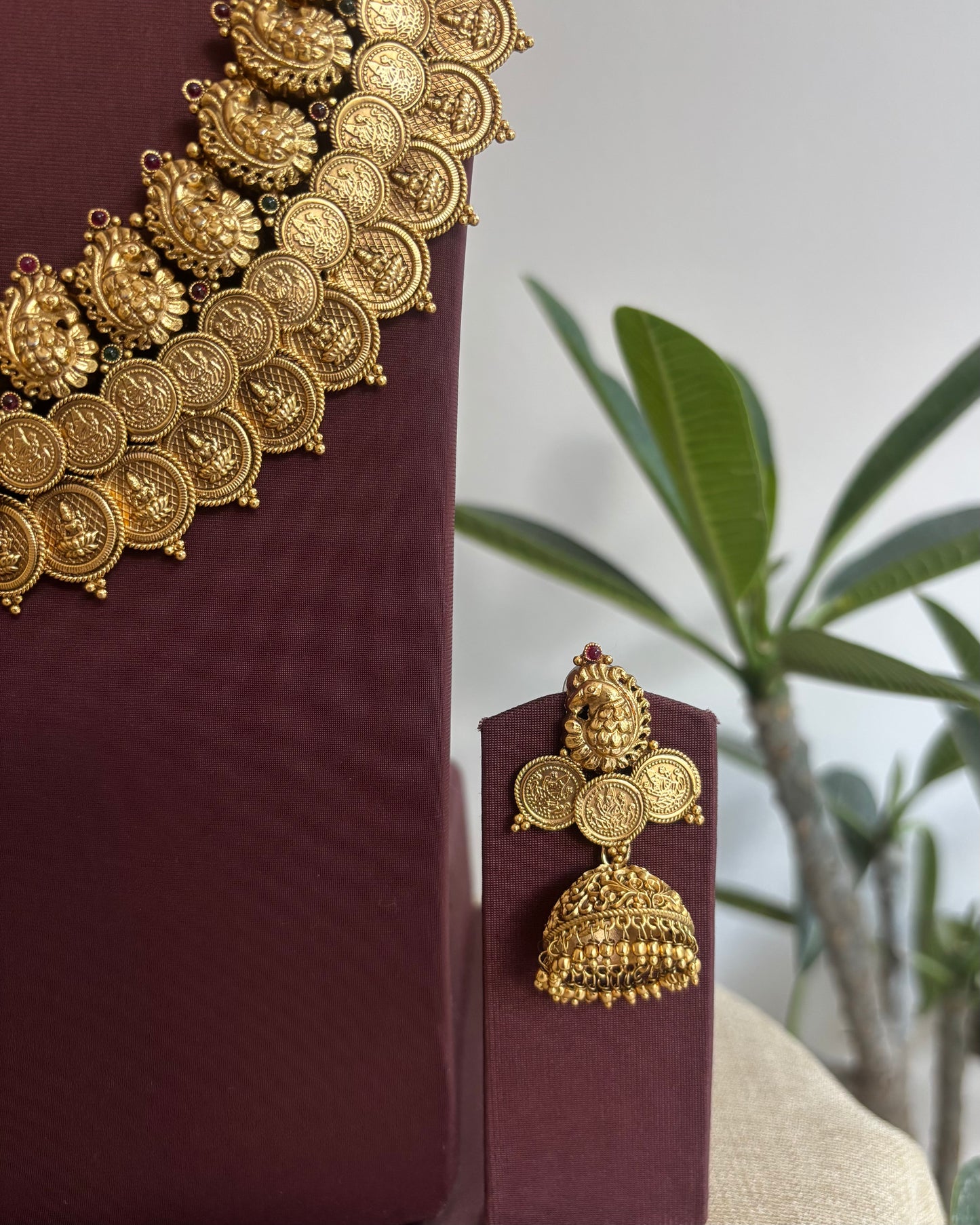 Lakshmi Peacock Kaasu Haram with Earrings  | NC522