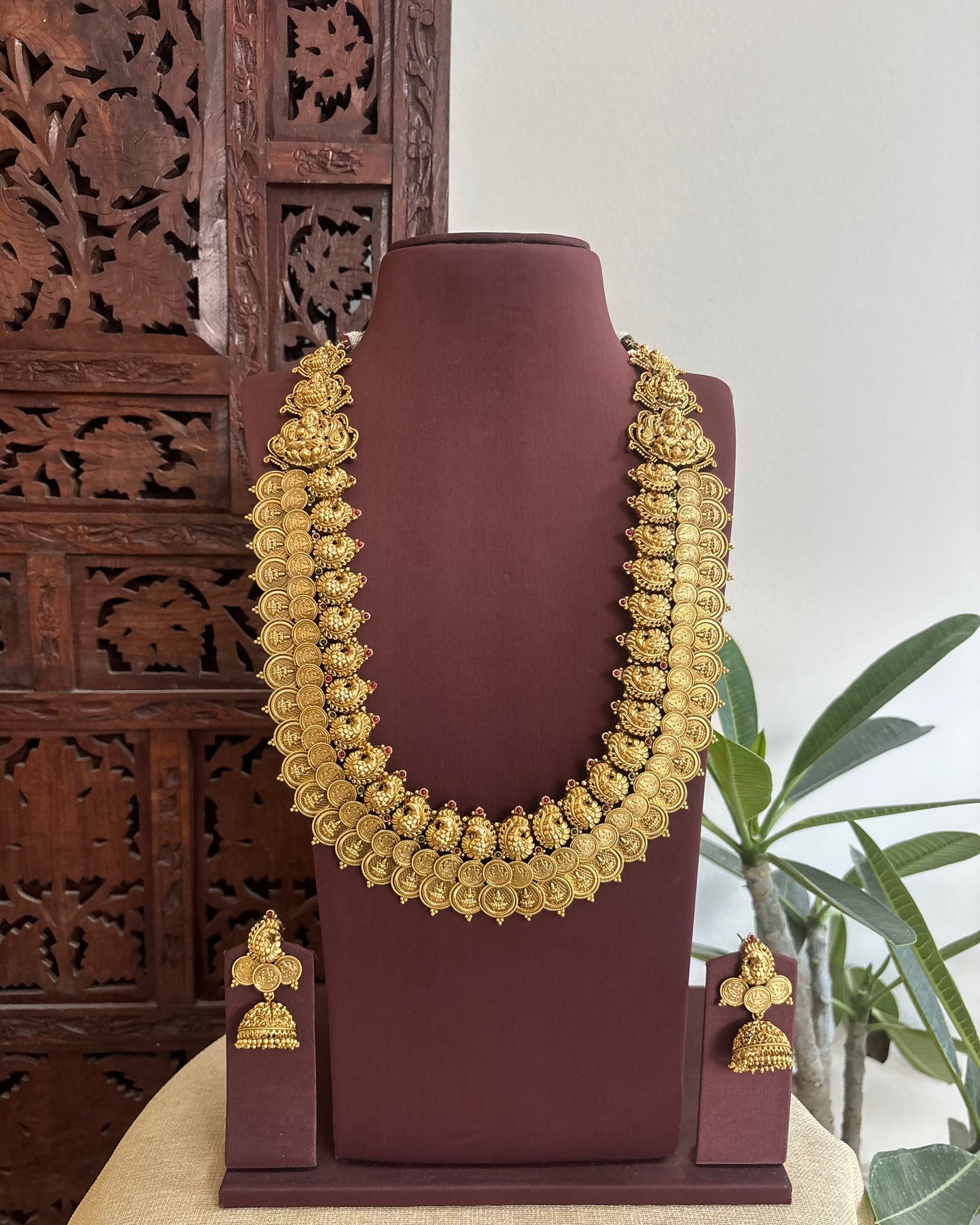 Lakshmi Peacock Kaasu Haram with Earrings  | NC522