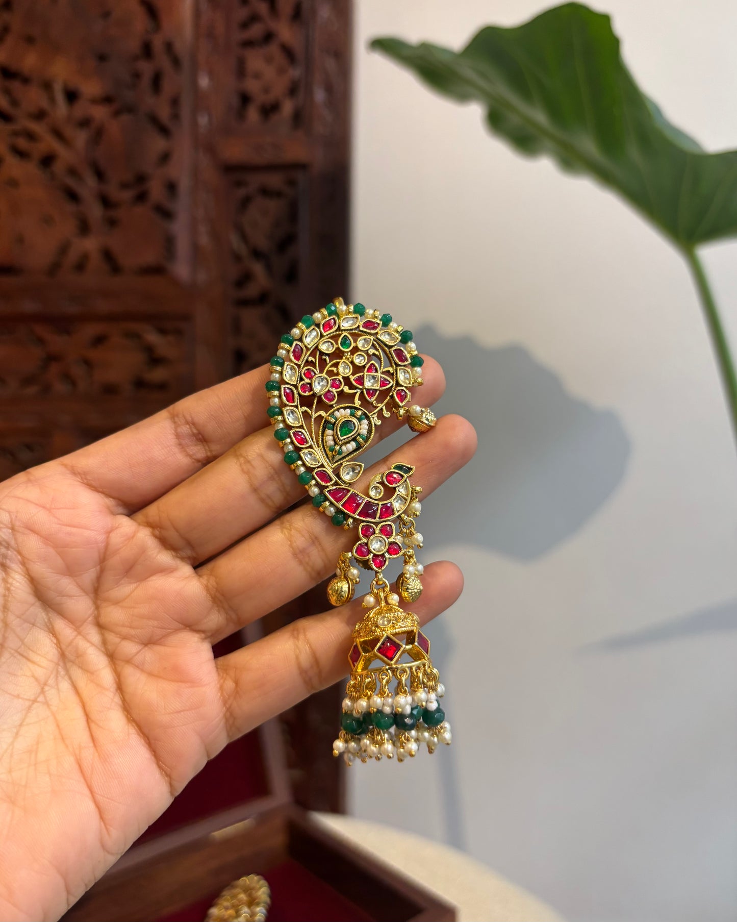 Regal Peacock Ear Cuff Jhumkas – Intricate Kundan Design | ER199