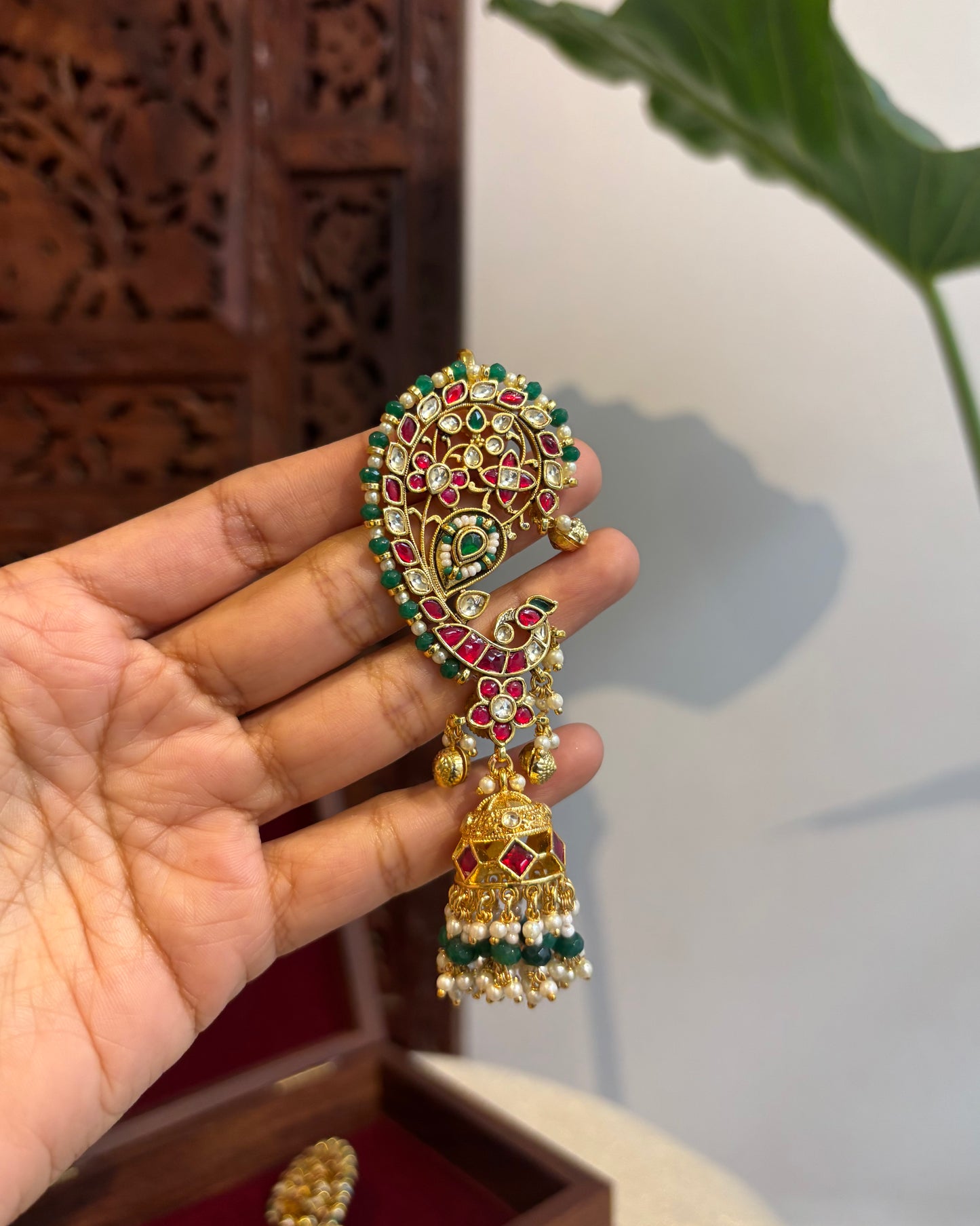 Regal Peacock Ear Cuff Jhumkas – Intricate Kundan Design | ER199