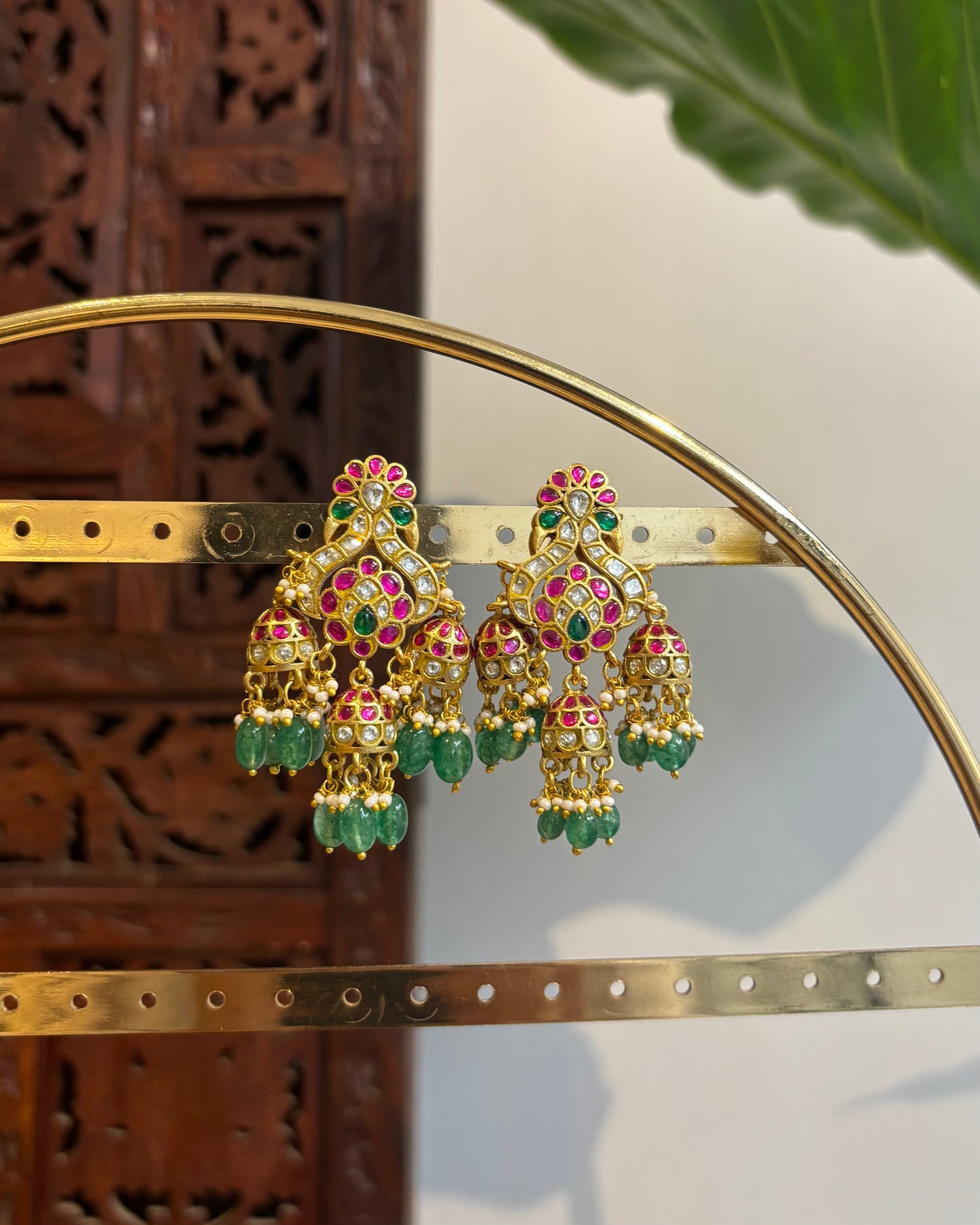 Handcrafted Peacock Jadau Kundan Jhumkas  – Statement Earrings | ER188