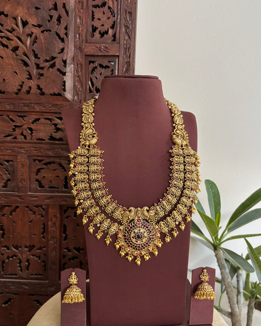 Antique Gold Finish Lakshmi Jadau Kundan Necklace Set with Matching Earrings | NC525