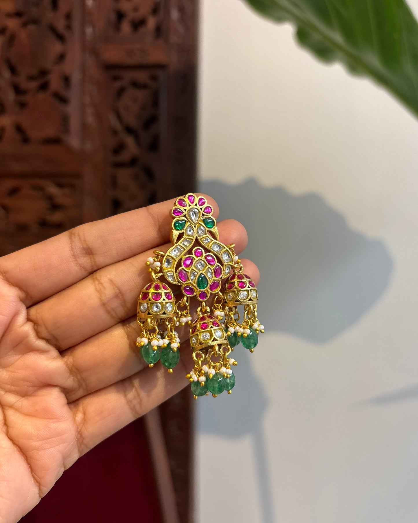 Handcrafted Peacock Jadau Kundan Jhumkas  – Statement Earrings | ER188