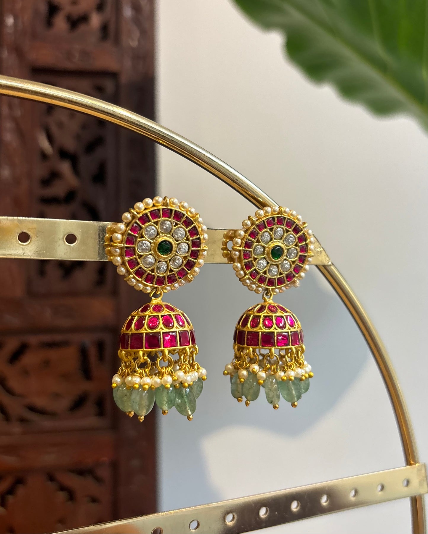 Multicolor Floral Jadau Kundan Jhumkas with Pearl Hangings | ER195