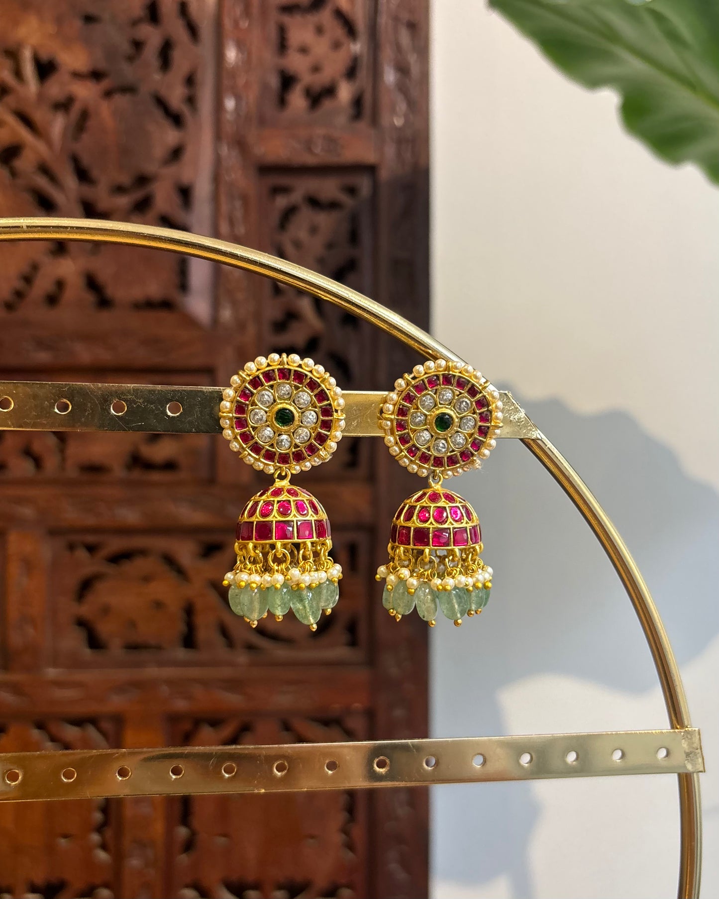 Multicolor Floral Jadau Kundan Jhumkas with Pearl Hangings | ER195