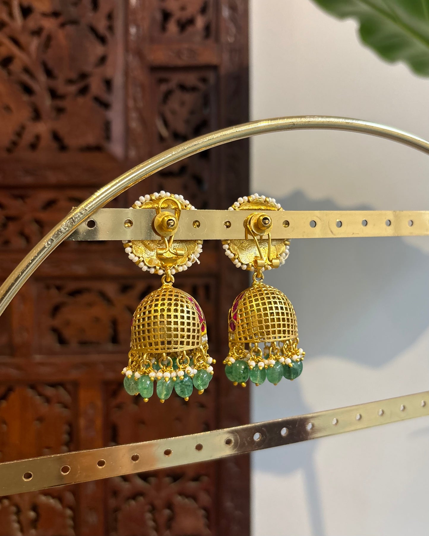 Multicolor Floral Jadau Kundan Jhumkas with Pearl Hangings | ER193