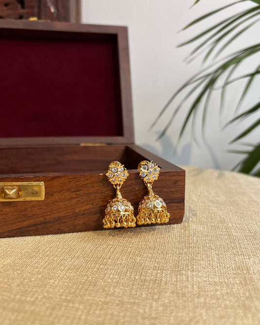 Vintage Impon Small Earrings – Classic Jhumkas | White  | ER276