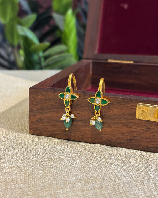 Floral Green Gold-Finish Jadau Bugadi  | ER136