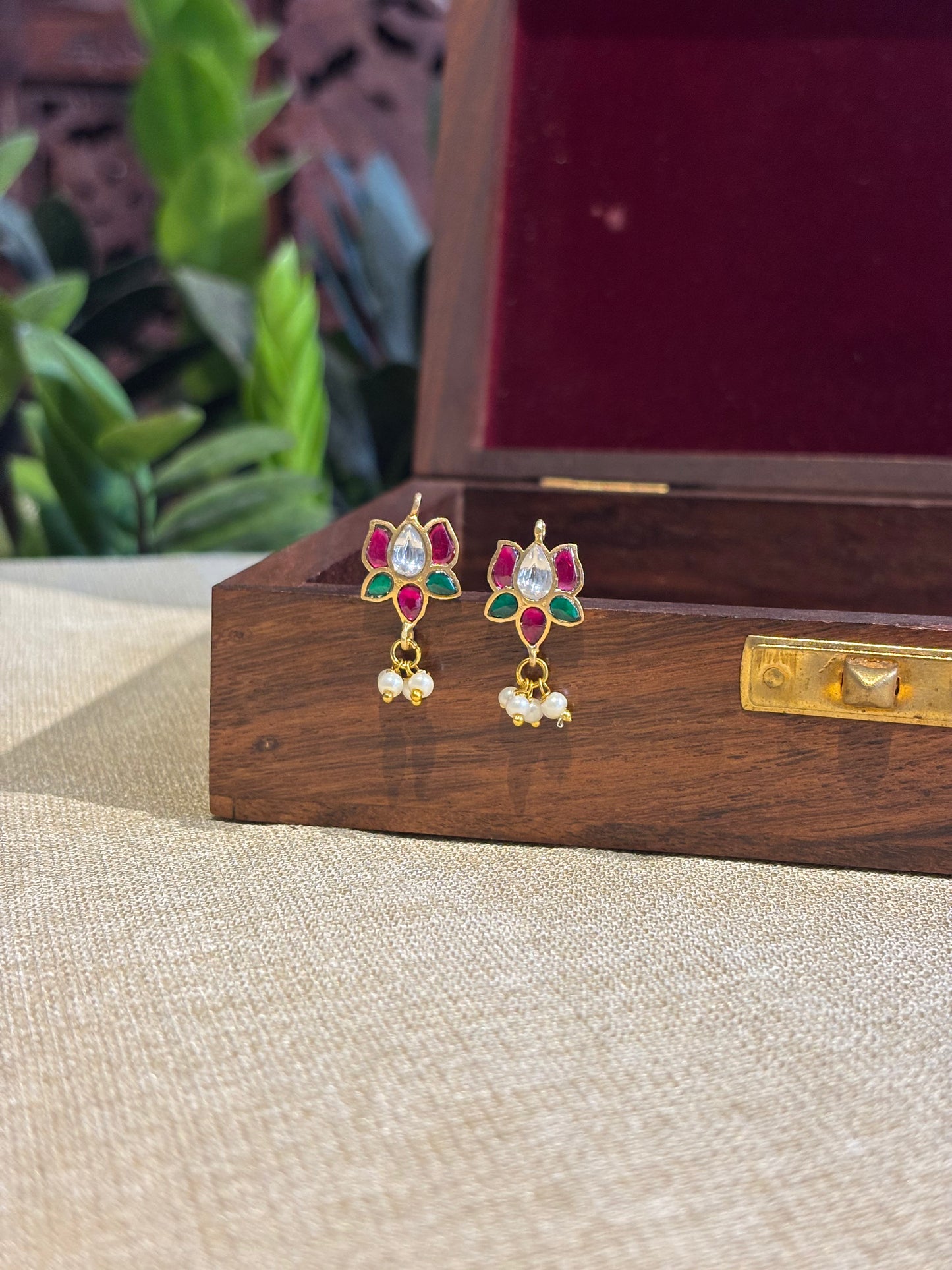 Handcrafted Multicolor Lotus Bugadi – Jadau Kundan Ear Accessory | ER138