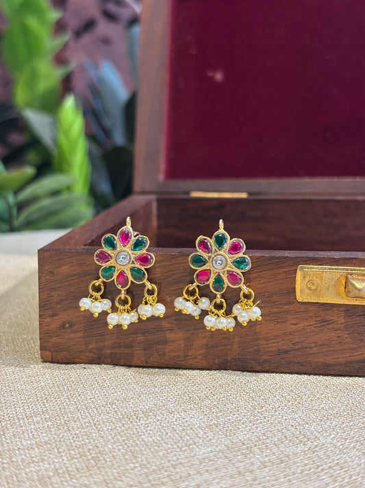 Multicolor Floral Gold-Finish Jadau Bugadi | ER139