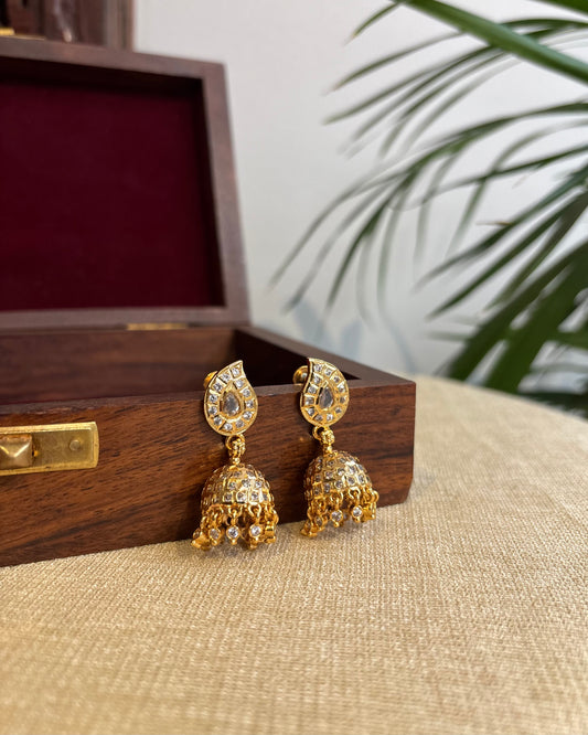 Vintage Impon Small Earrings – Classic Jhumkas | Ruby and White  | ER283