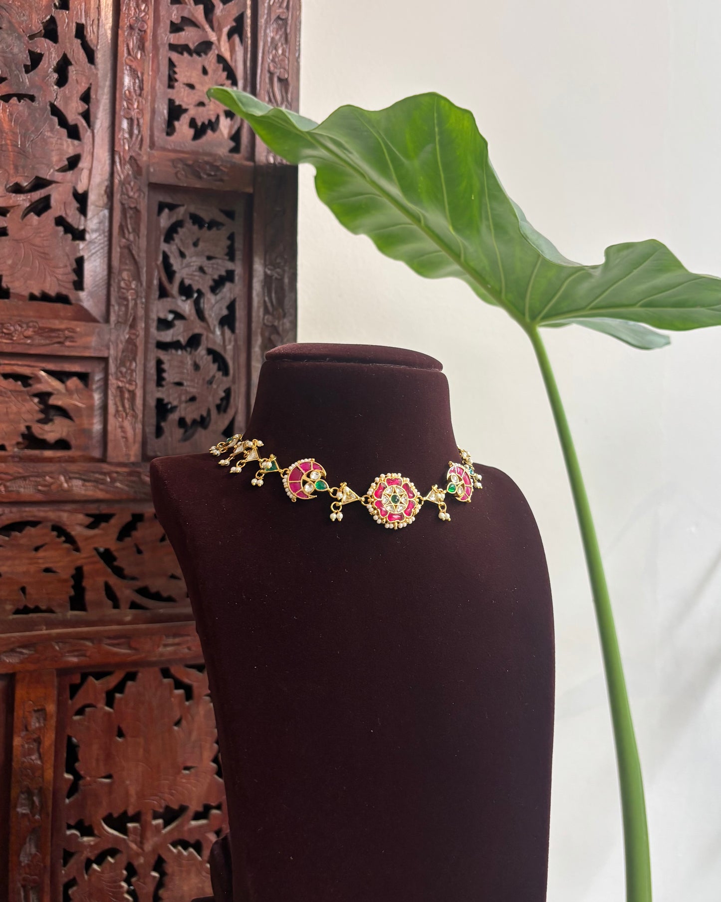 Multi-Color Floral Kundan Choker | Handmade Gold Plated | NC280